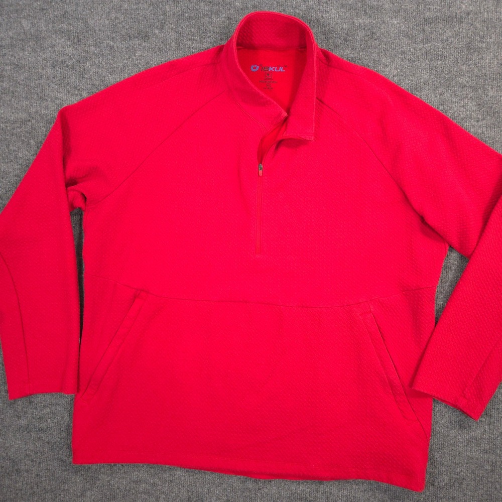 IBKUL 1/4 Zip Mens XXL Red Popcorn Stitch Pullover Raglan Sleeve Pockets Outdoor